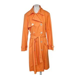 RIANI Womens Longline Trench Double Breasted Belted Jacket Orange Size 38/US 8